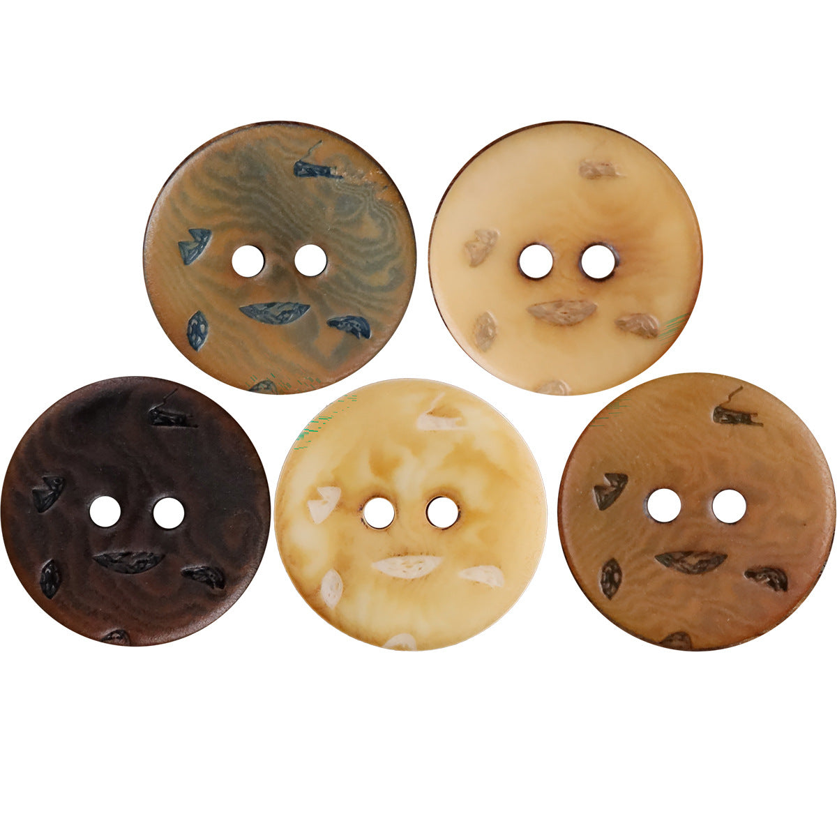 Natural Nut Round Flat 2-Hole Buttons – Artisan Vintage Style – Set of 20