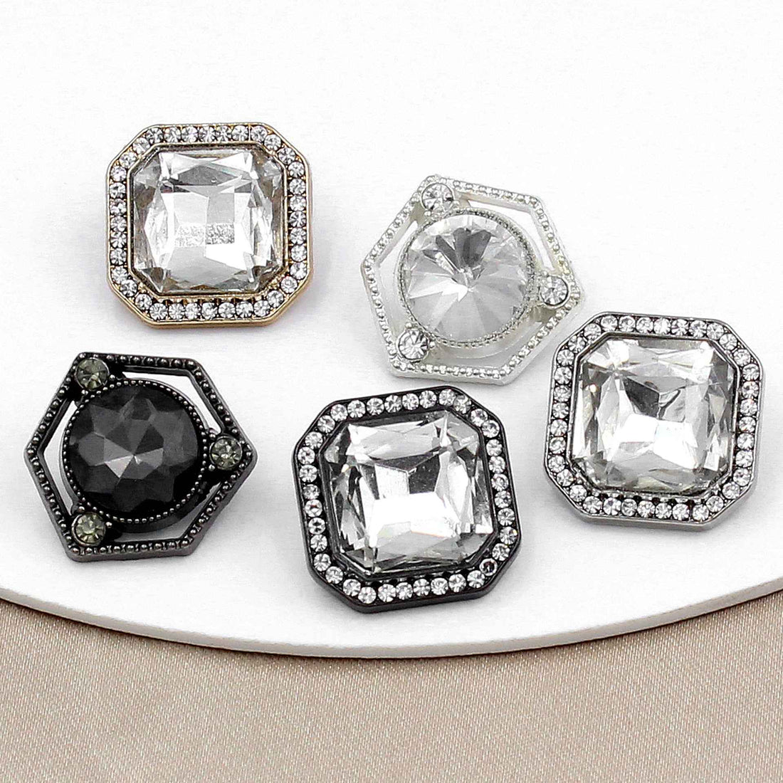 17mm Square Hexagon Crystal Metal Alloy Hand-Sewn Buttons 20pcs