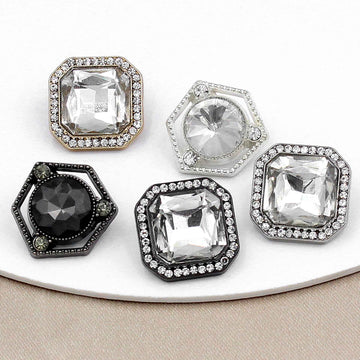 17mm Square Hexagon Crystal Metal Alloy Hand-Sewn Buttons 20pcs