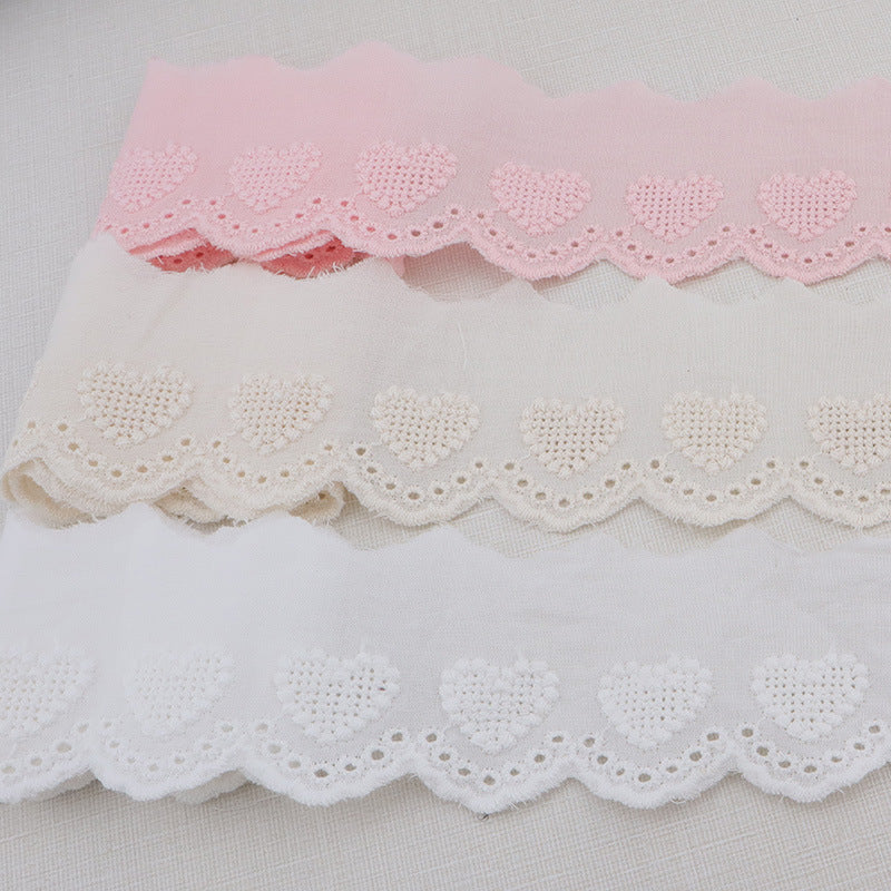 40mm Cotton Lace Trim with Hollow Heart Embroidery 16 Yards