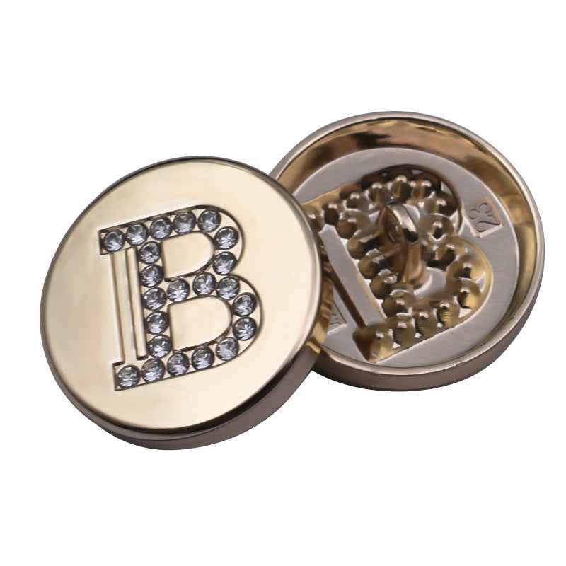 Gold Letter B Shank Buttons Rhinestones for Knitwear Cardigans 12 Pack