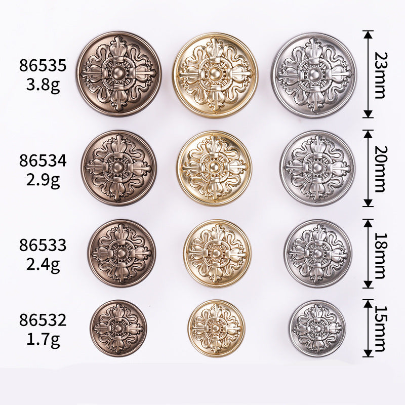 Crown Emblem Round Metal Shank Buttons 20-Pack