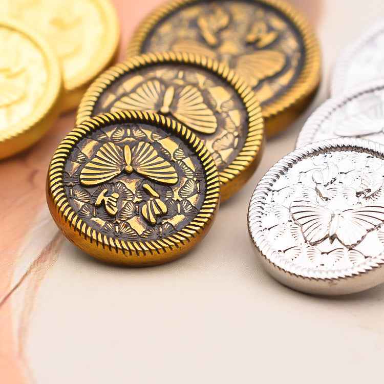Round Vintage 3D Butterfly Embossed Metal Buttons 20pcs