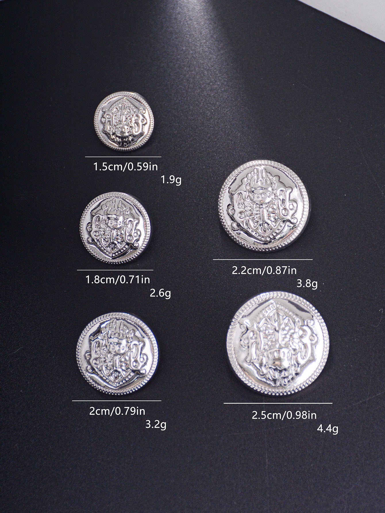 British Style Embossed Decorative Metal Shank Buttons 30pcs Mixed Size