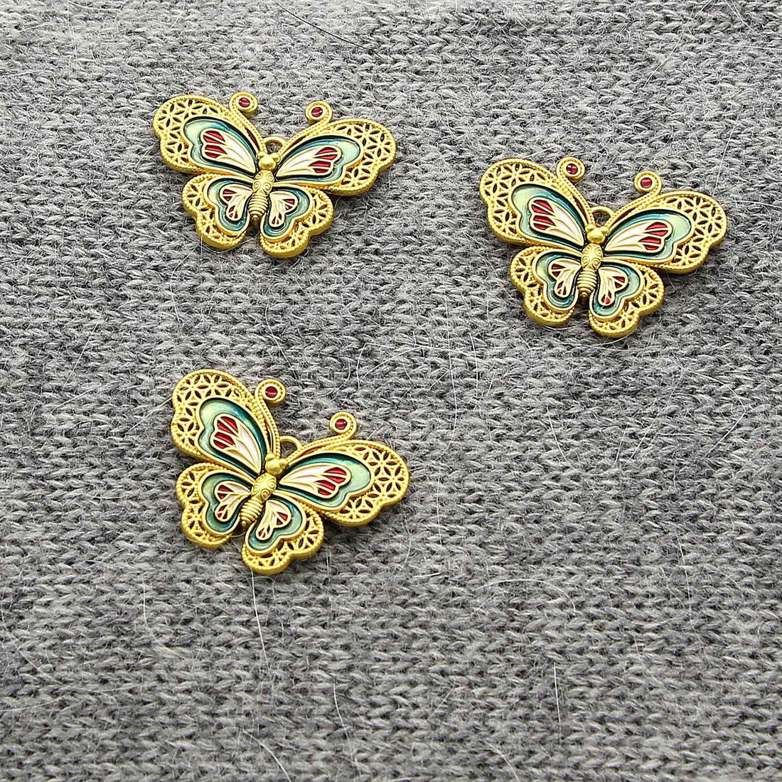 34X26MM Chinese Style Butterfly-Shaped Solid Copper Decorative Buttons