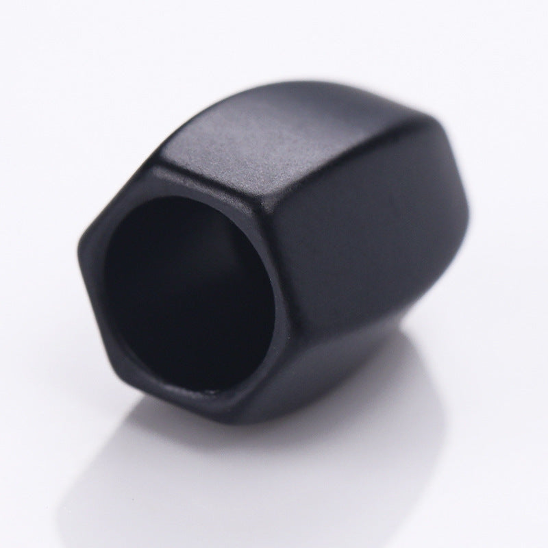 Dark metallic diamond-shape cord lock stopper with open end, faceted surface, 12.5x10mm