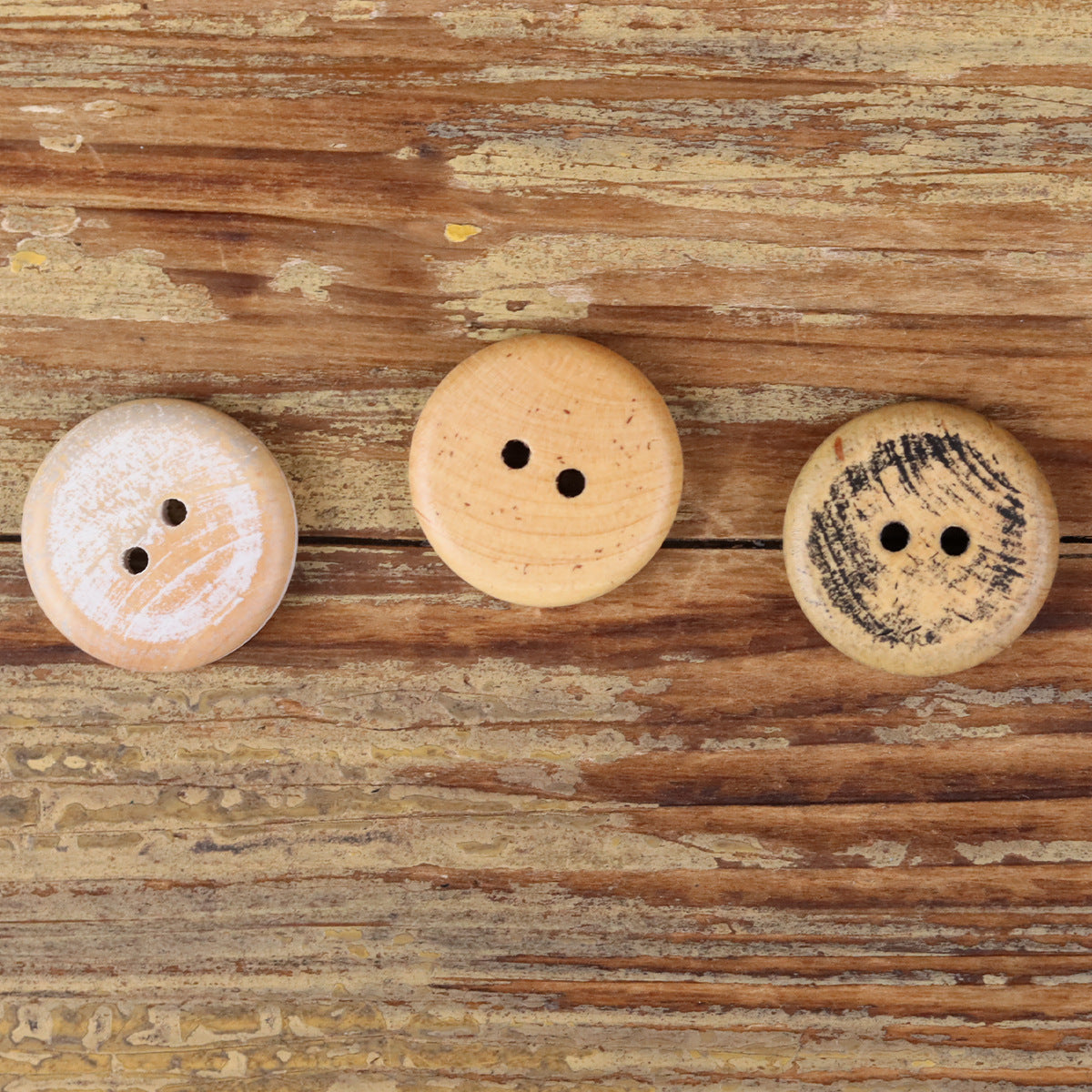 Vintage Wood Double-Ring Round 2-Hole Buttons 30pcs for Children's Clothing
