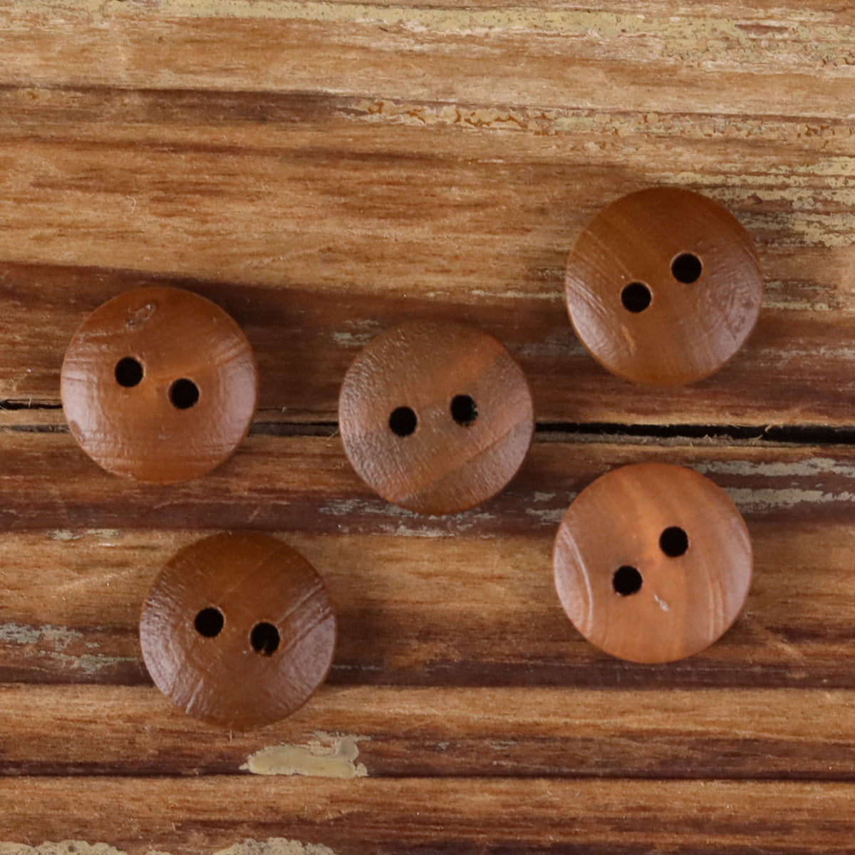 10mm Natural Wood Oil-Drop Round 2-Hole Shirt Buttons – Set of 50 | 5 Colors × 10pcs