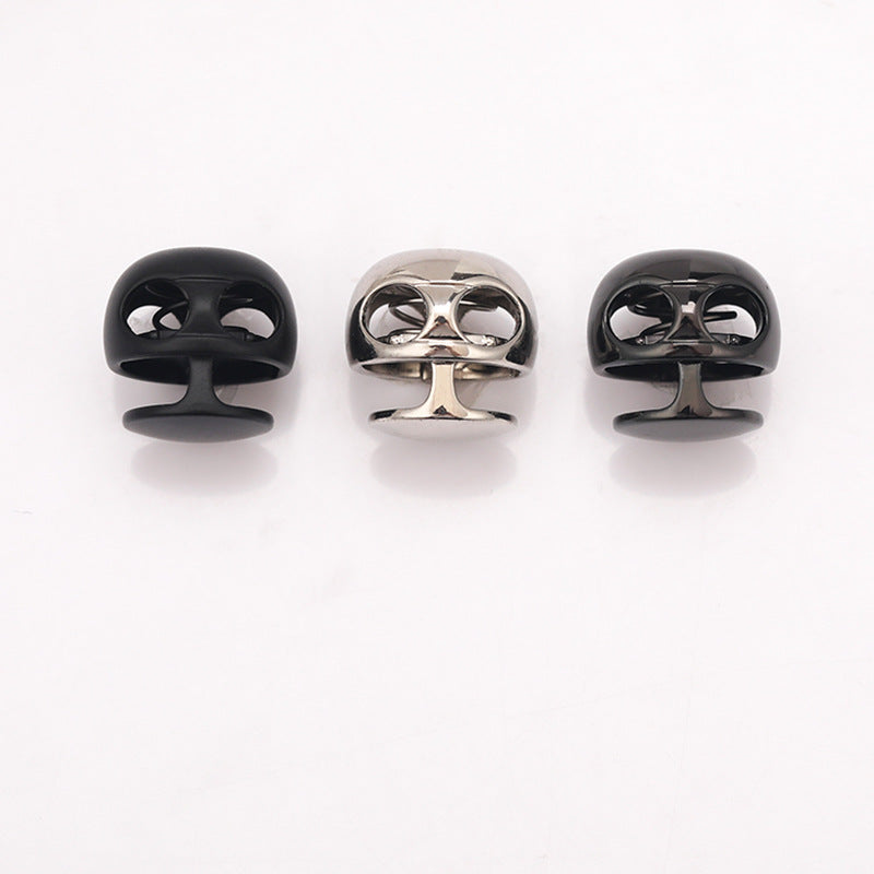 Ball-shaped metal spring toggle stopper set, glossy black and silver pair view