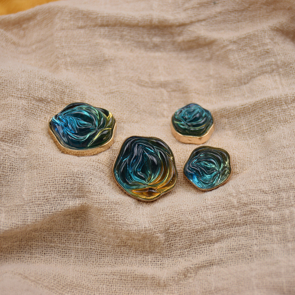 Floral Mosaic Transparent Floral Resin Metal Buttons 20-Pack