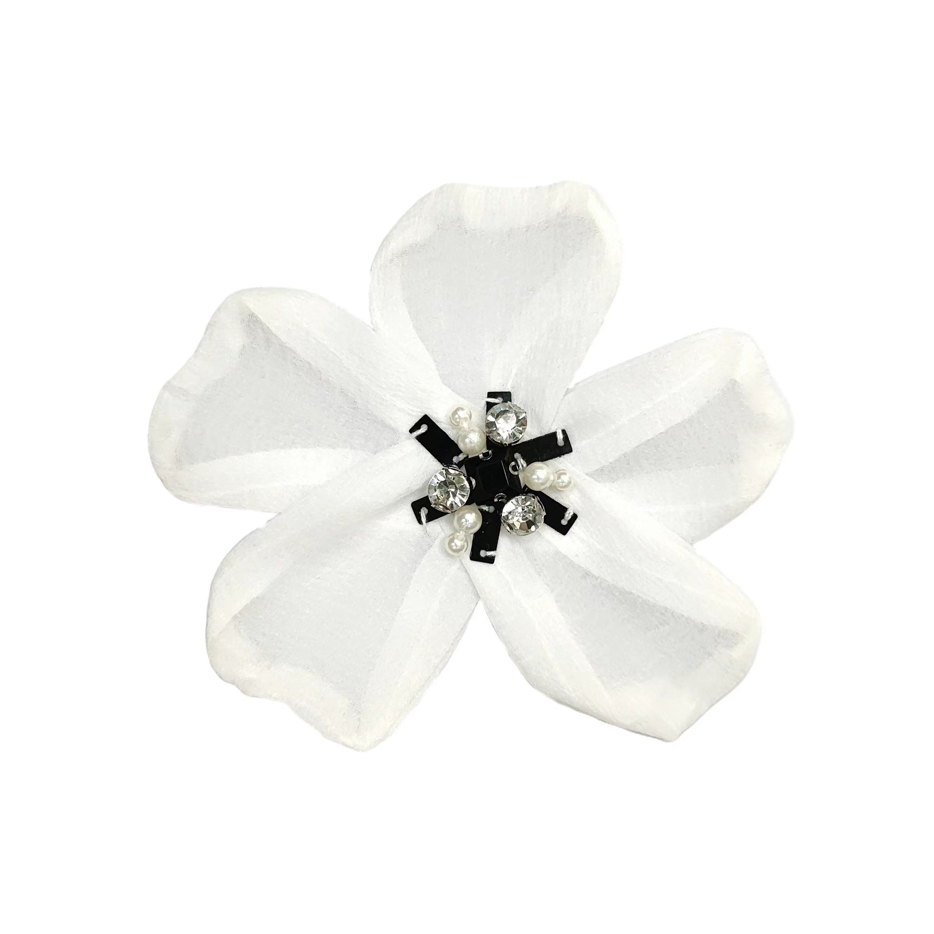 Organza White Chiffon Flower Applique 4pcs