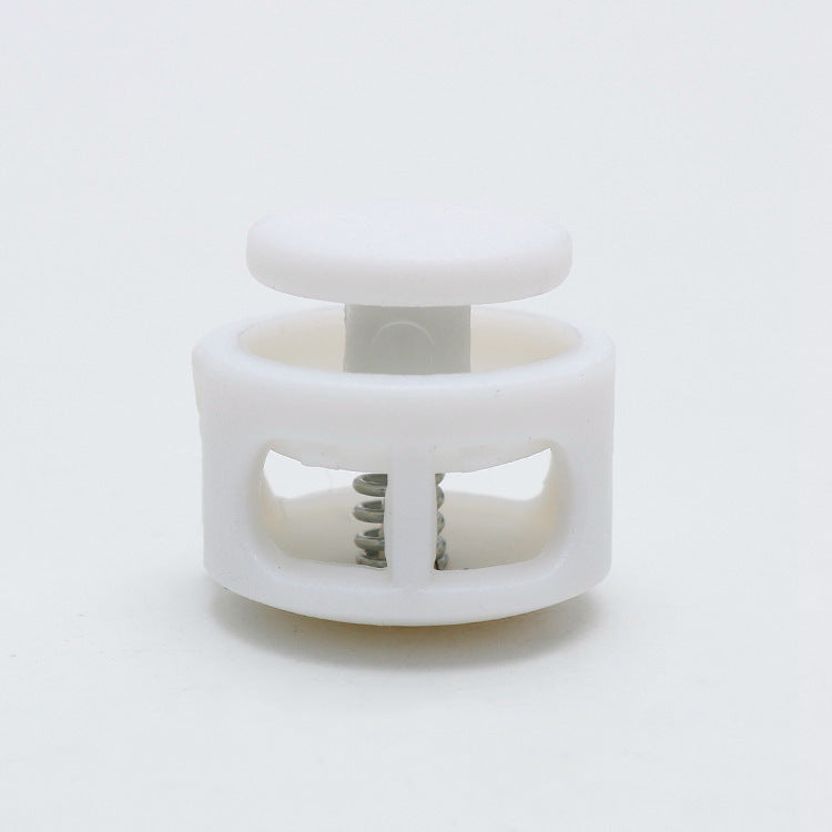 17mm plastic cord lock spring stopper with white button and clear housing