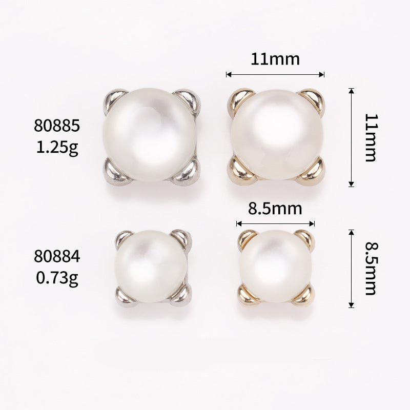 Square Pearl Metal Shank Buttons 20-Pack 8.5mm/11mm