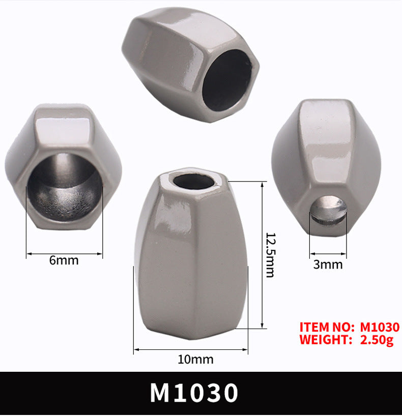 Diamond cord lock stopper size 12.5x10mm; shows 6mm and 3mm measurements