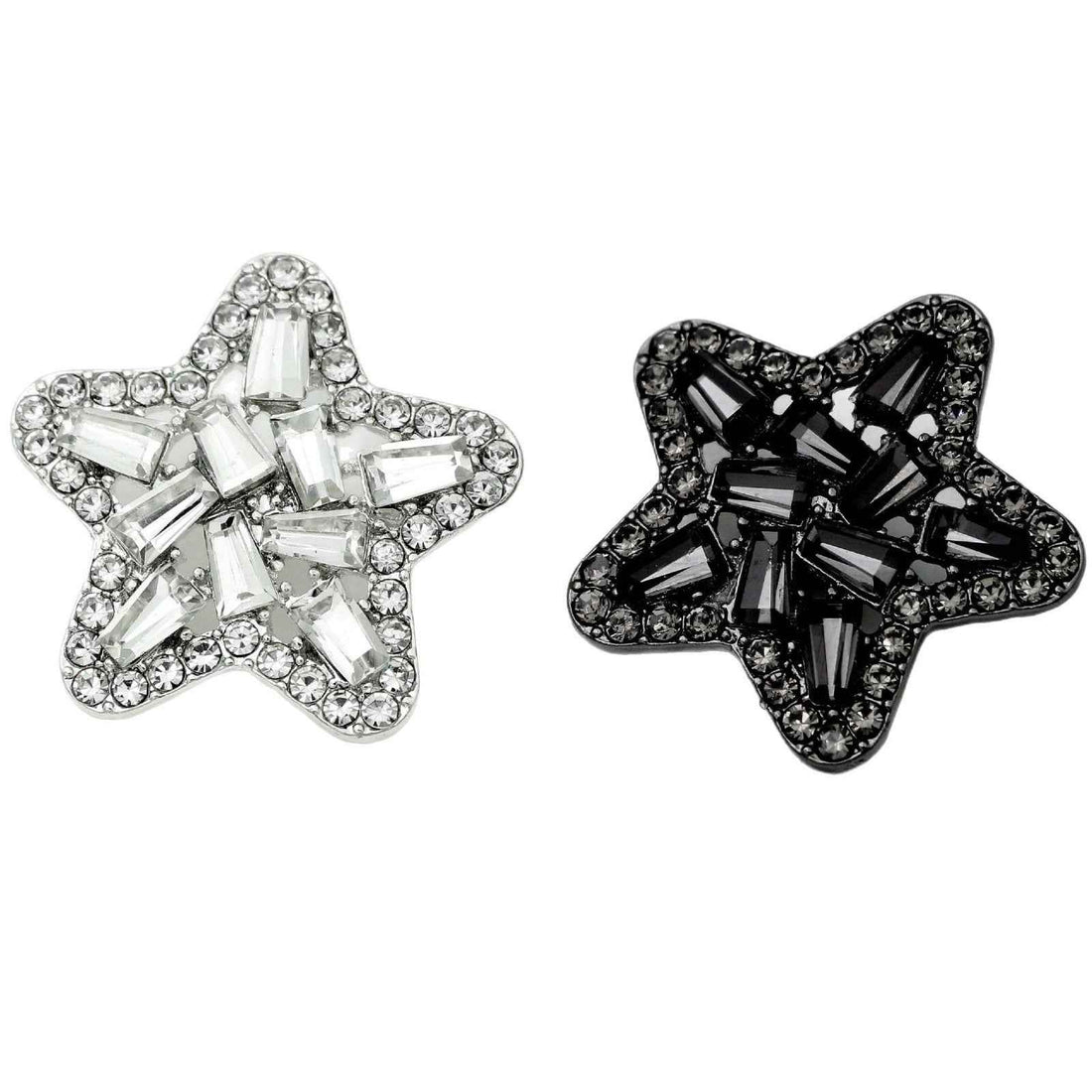 Silver Black Rhinestone Star Shank Buttons for Clothing Hats 50 Pack