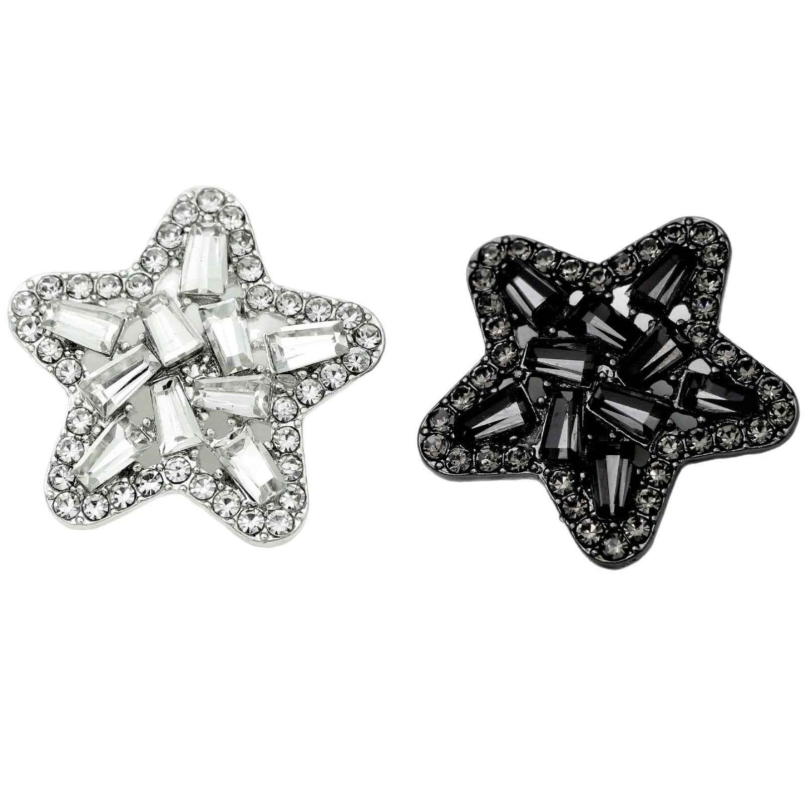 Silver Black Rhinestone Star Shank Buttons for Clothing Hats 50 Pack