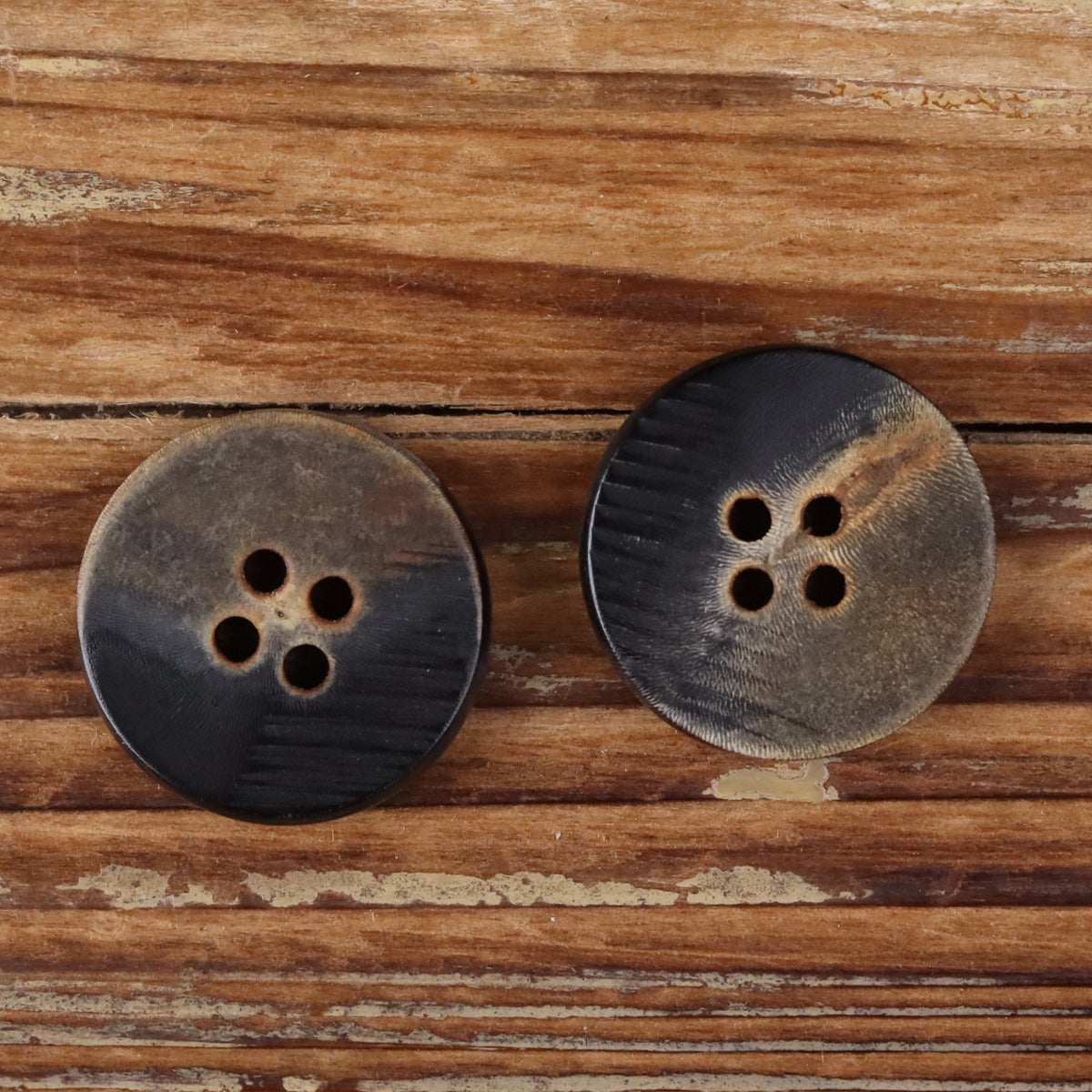 Black Flat-Scorched Natural Horn Buttons 4-Hole for Coat Jacket | Pack of 20
