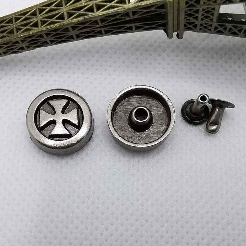 Vintage Silver Round Cross Rivet Stud Buttons for Retro Jeans