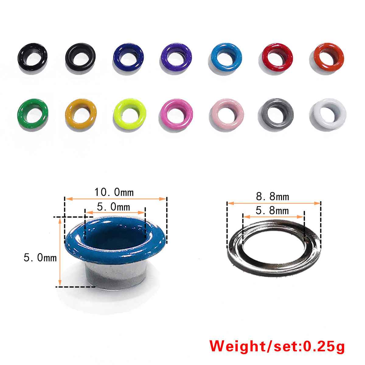 3-10mm 18-Color Shoe Eyelets Hollow Rivets for DIY Shoes 180 Pack
