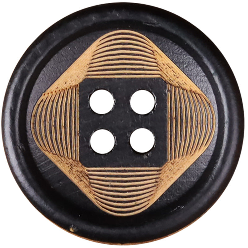 Black Round Wood 4-Hole Decorative Buttons 30pcs for Coats Cardigans Crafts