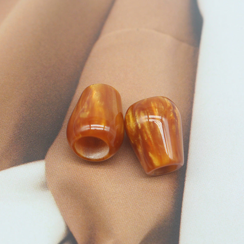 Pearlescent Resin Kord-Endkappen mit großem Loch, orange-gold marmoriert, 2 Stück