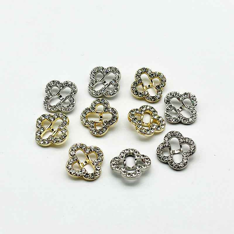 15mm Chinese Clover Rhinestone Shank Metal Buttons 20pcs