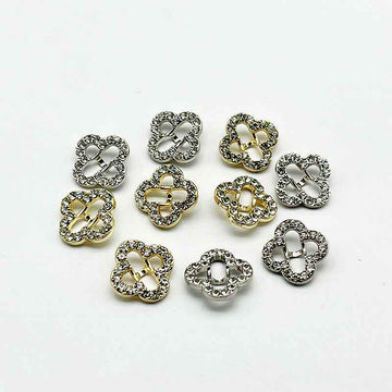 15mm Chinese Clover Rhinestone Shank Metal Buttons 20pcs