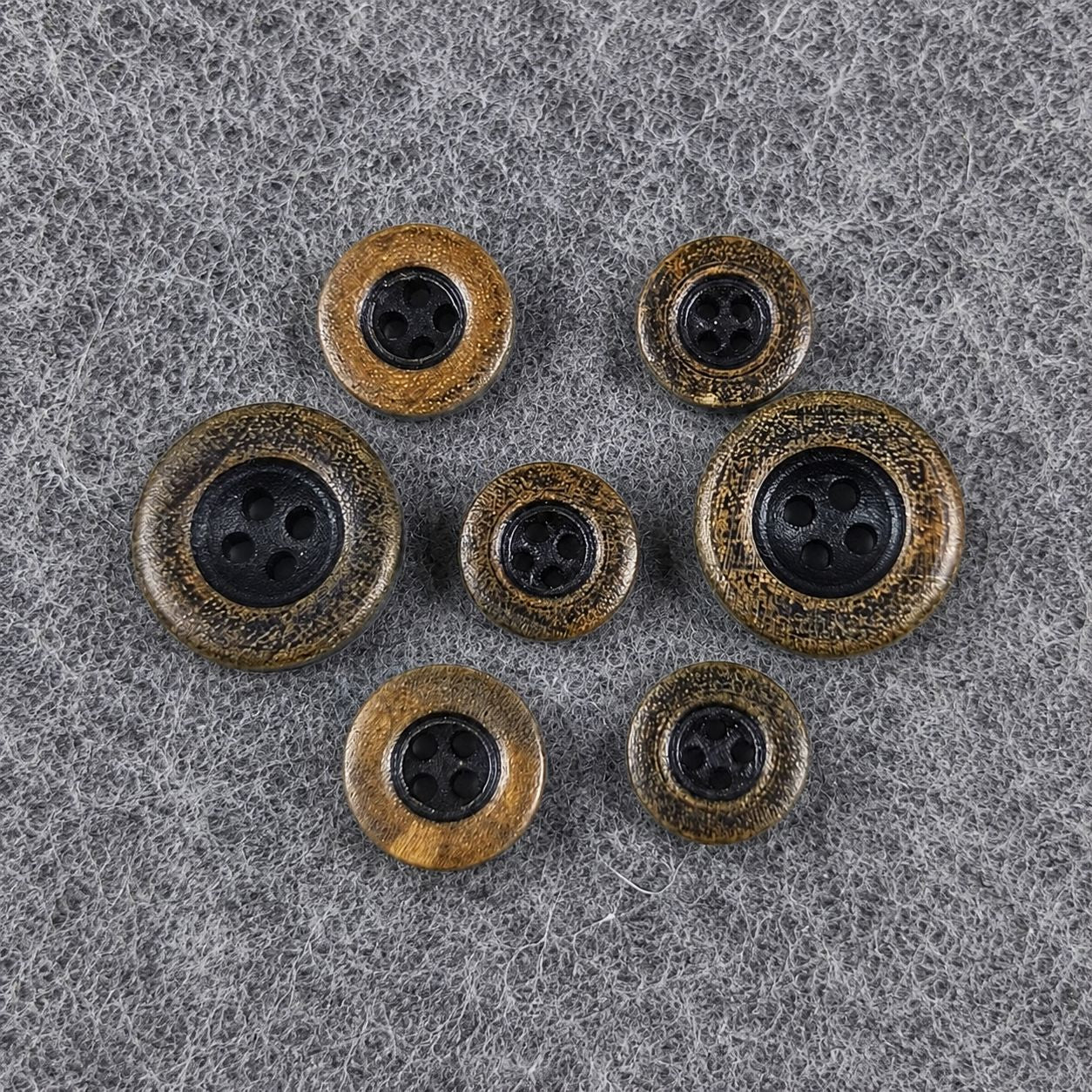 Natural Wood Buttons Dark Brown Vintage Concave Round 4-Hole 30pcs