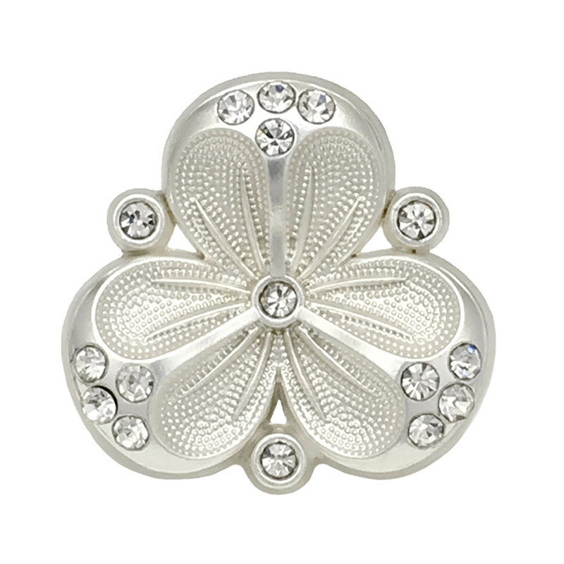 Lys Gull Sølv Rhinestone 3-Petal Blomst Metall Shank Knapper 10stk