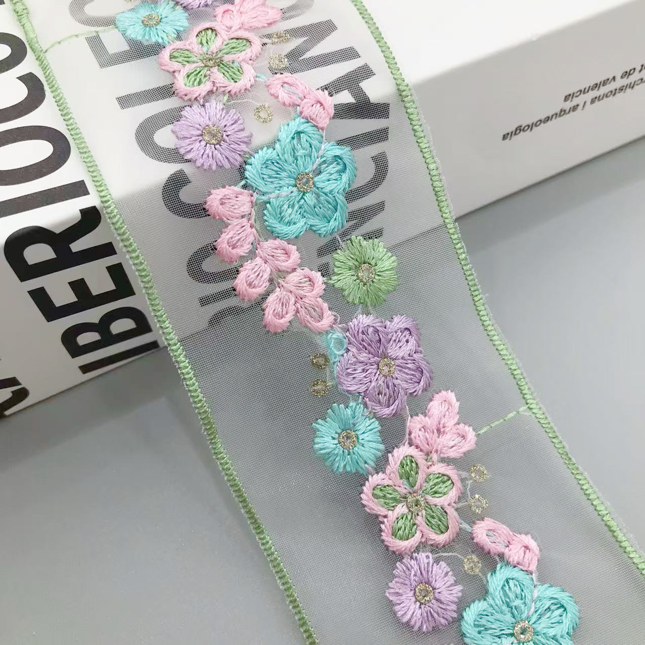 5cm Colorful Floral Sequin Organza Embroidered Lace Trim 10 Yards