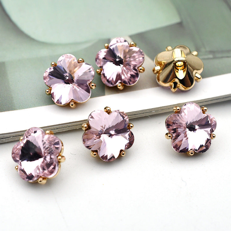 12mm Small Flower Glass Rhinestone Metal Shank Buttons 20pcs