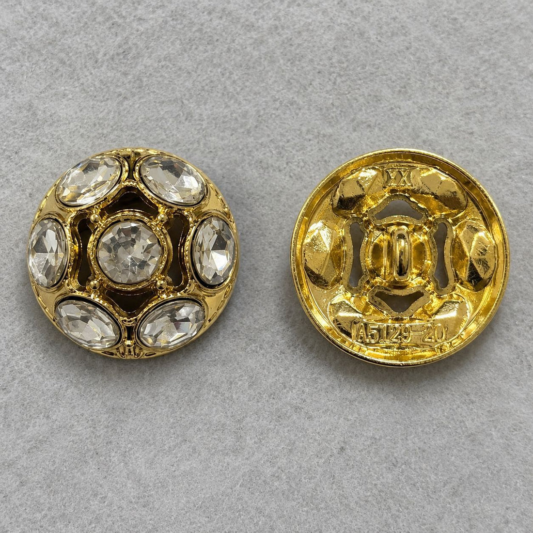 Gold Domed Hollow Rhinestone Metal Shank Buttons – 12pcs
