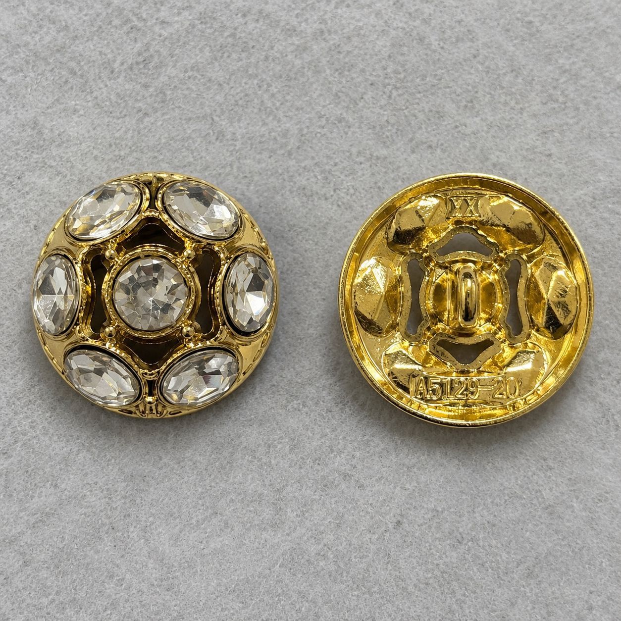 Gold Domed Hollow Rhinestone Metal Shank Buttons – 12pcs