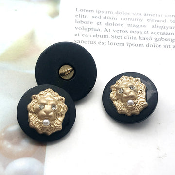 25mm Svart Lejonhuvud Rhinestone Pärlknappar för Stickade Cardigans 20st