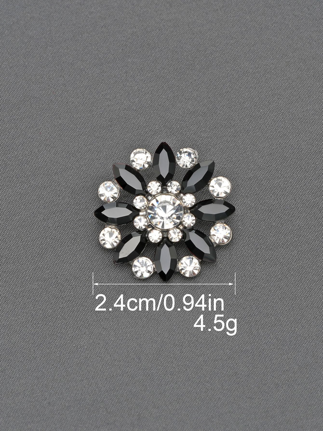 Crystal Flower Rhinestone Zinc Alloy + Glass Shank Buttons 6 Pack