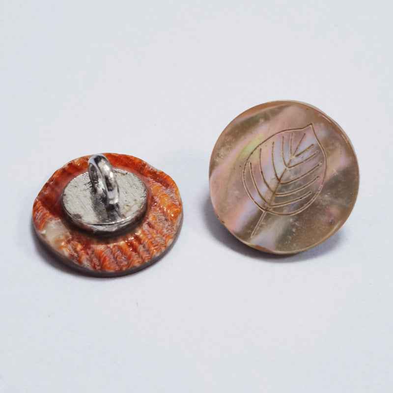 20L Flat Leaf-Pattern Abalone Shell Buttons with Metal Shank 100 Pack