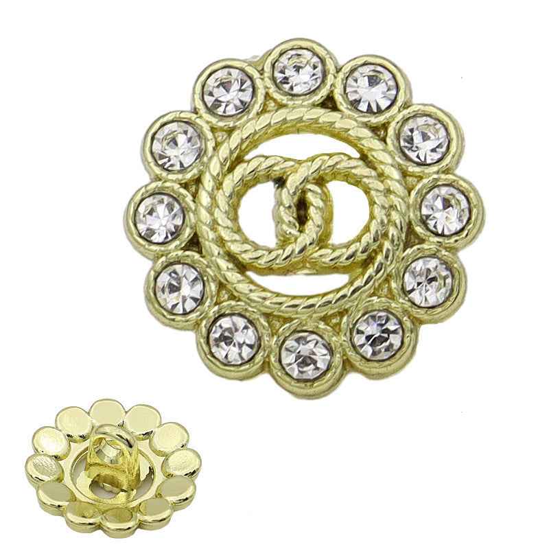 15mm Gold Silver Rhinestone Metal Buttons Hollow Double-Ring 50 Pack
