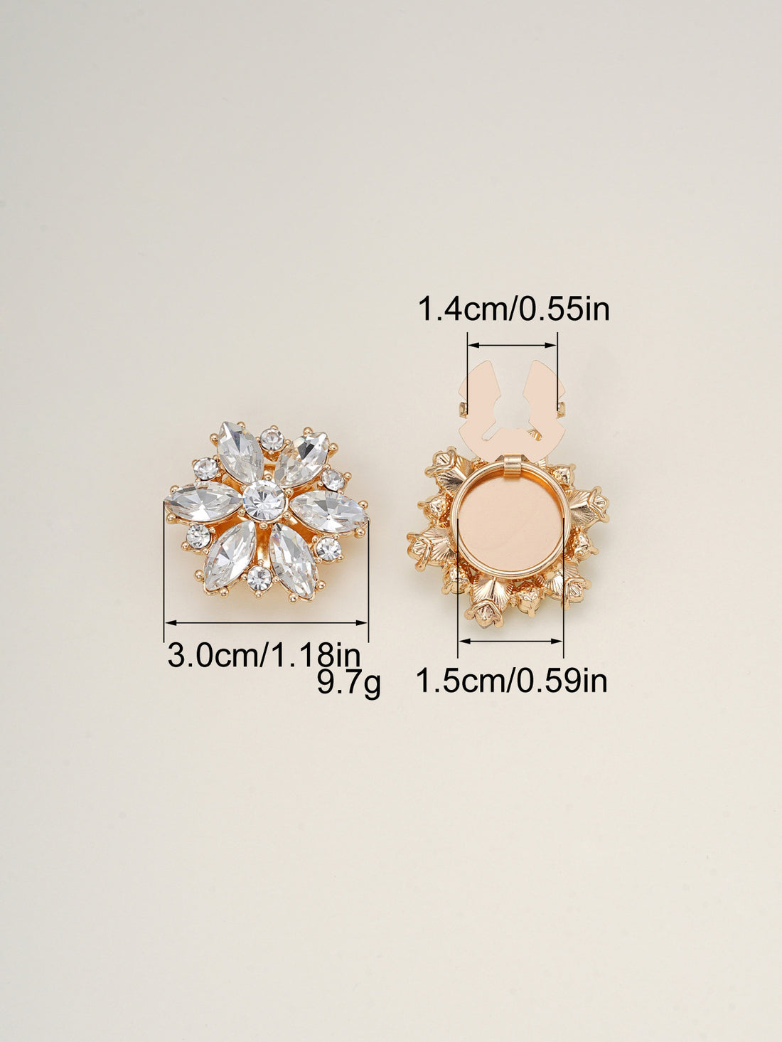 30mm Crystal Glass Flower-Shaped Detachable Metal Clamp Buttons 4 Pack