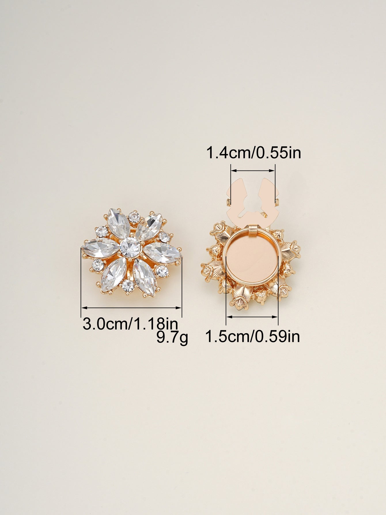 30mm Crystal Glass Flower-Shaped Detachable Metal Clamp Buttons 4 Pack
