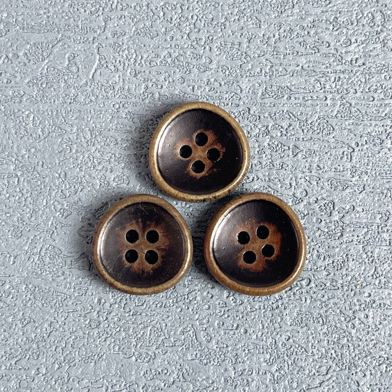 Brown Natural Wood Vintage 4-Hole Buttons – Set of 40