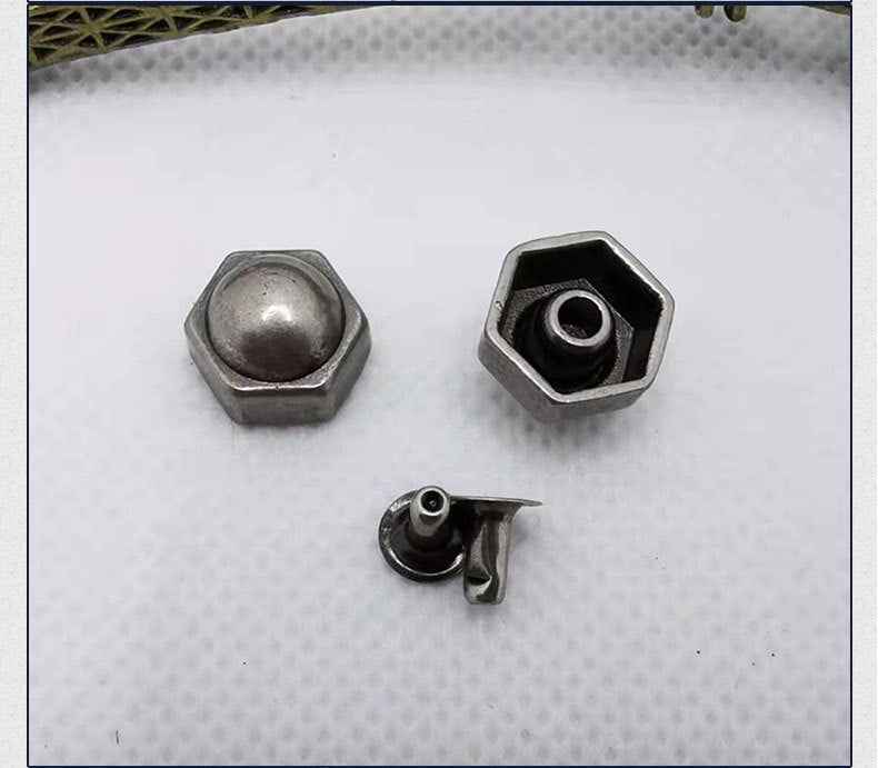 8/10MM Vintage Punk Hexagon Studs Antique Silver Alloy Rivets 30 Pack