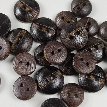 12.5mm Natural Wood Buttons Brown Vintage Grooved Round 2-Hole 40pcs