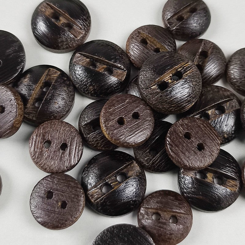 12.5mm Natural Wood Buttons Brown Vintage Grooved Round 2-Hole 40pcs