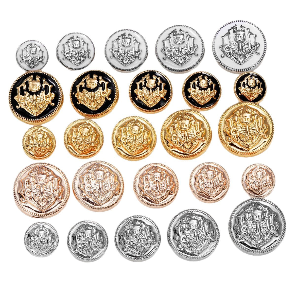 British Style Embossed Decorative Metal Shank Buttons 30pcs Mixed Size