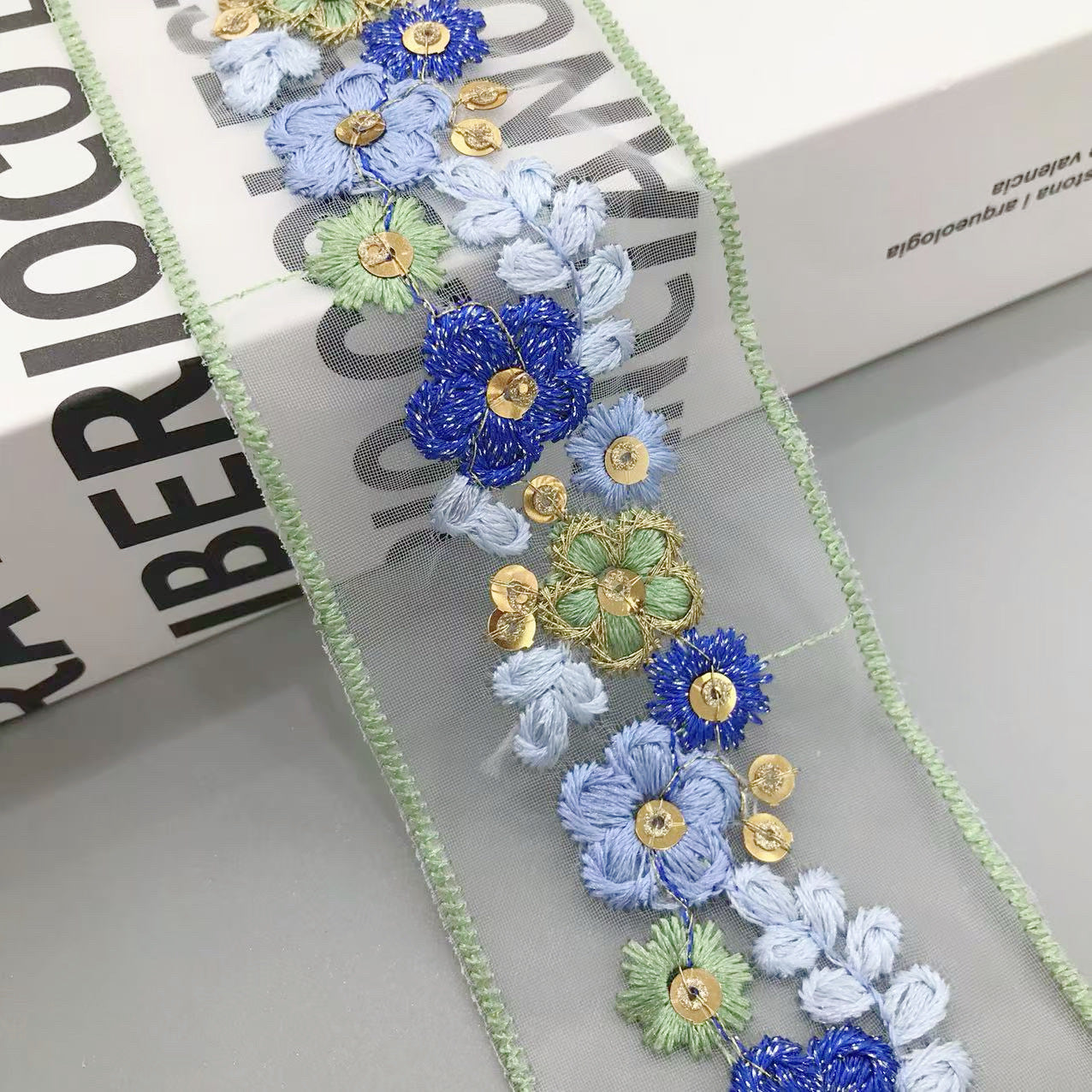 5cm Colorful Floral Sequin Organza Embroidered Lace Trim 10 Yards