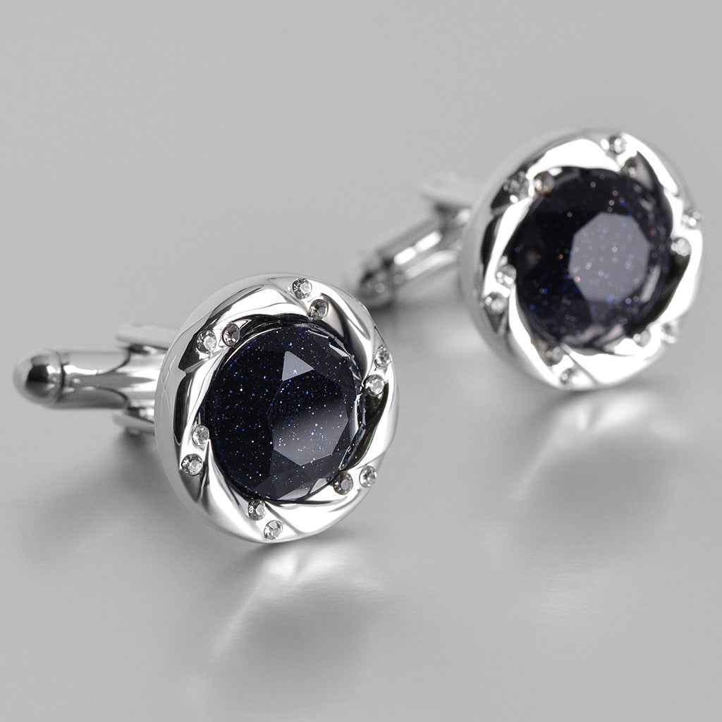 17mm Silver-Tone Luxury Cufflinks with Blue Sandstone