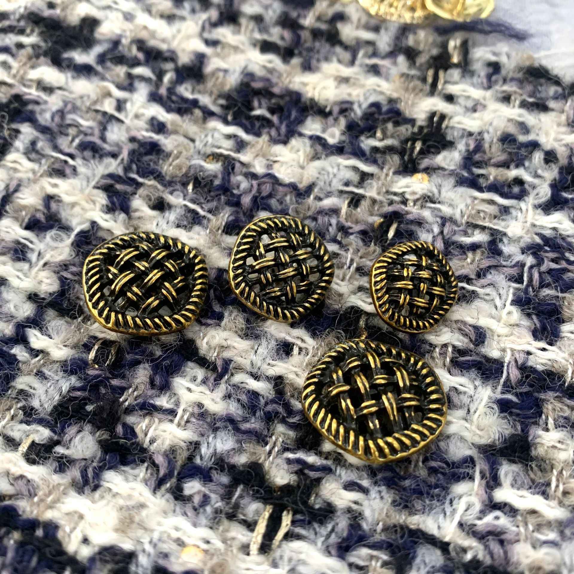 Vintage Hollow Mesh Metal Shank Buttons - Gold/Silver/Bronze 48pcs