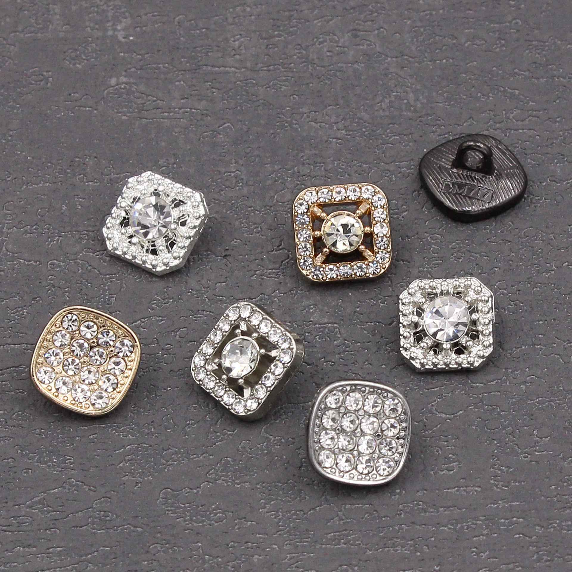 11mm Square Metal Rhinestone Shank Buttons for Sewing & Crafts 20pcs