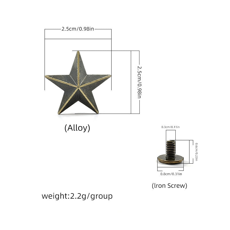 Small star screw rivet, bronze-toned alloy star with threaded screw post