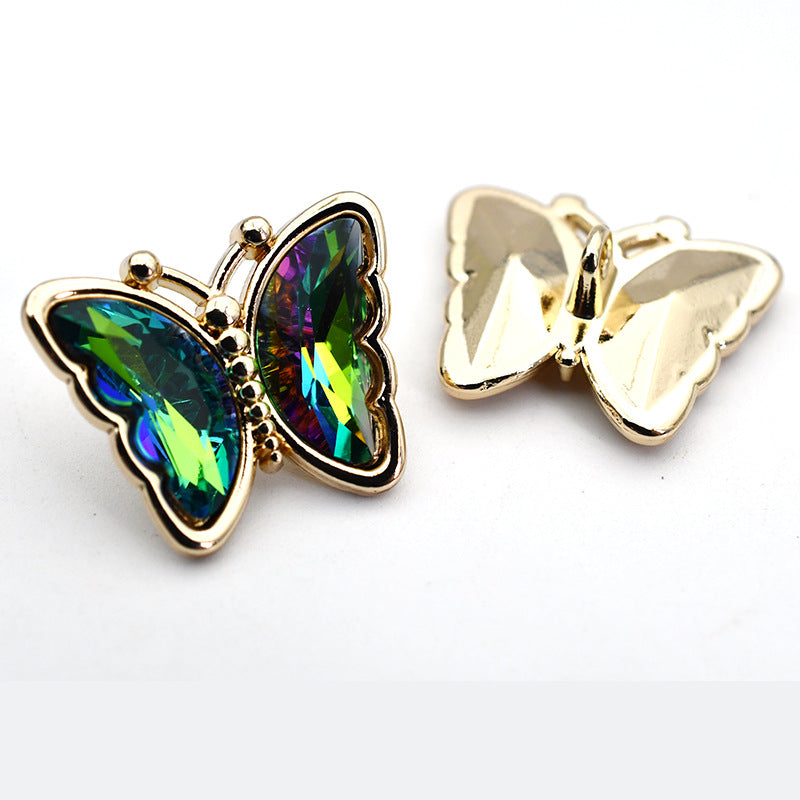 Boutons en métal avec cristal de zircon en verre en forme de papillon pour tops 10pcs
